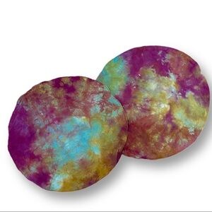 2 tie dye round throw pillow covers jewel tone tie dye purple turquoise